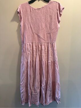 Casual Pink Women's Dress with Smocked Bodice